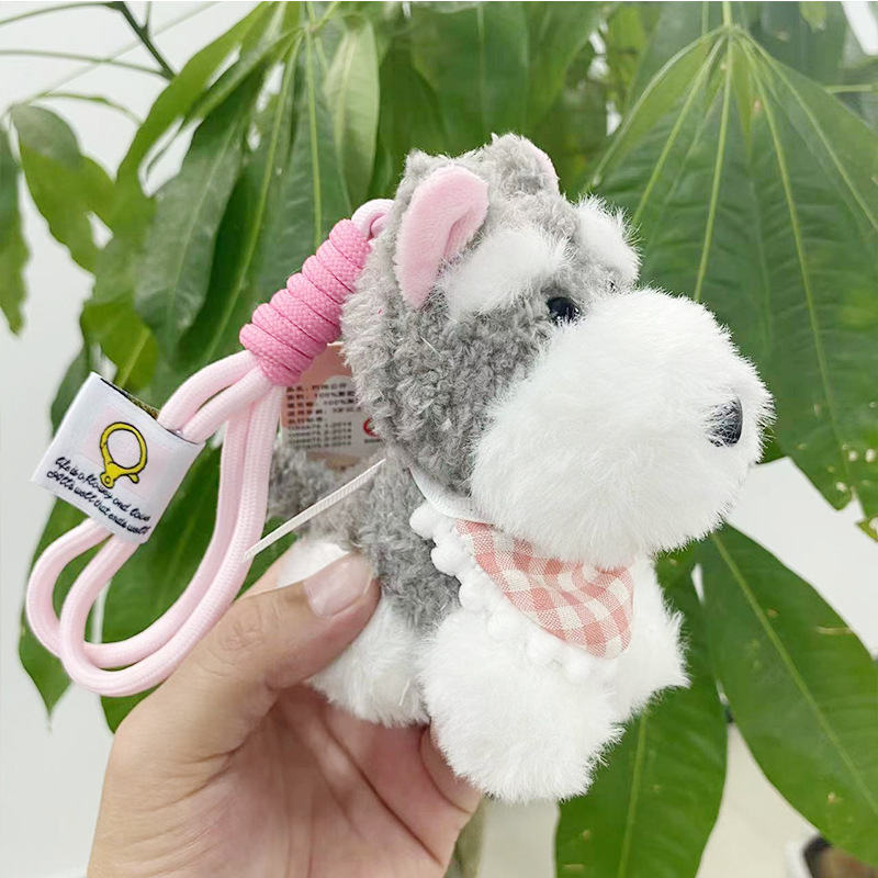 Cute plush Schnauzer dog keychain plush toy, schoolbag pendant, claw machine doll, birthday gift pic 15