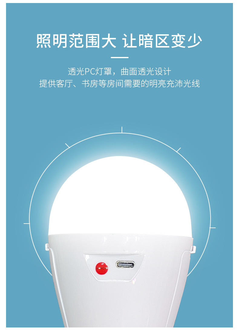 Cross-border emergency bulb lamp Type-C emergency charging lamp wide-voltage dual-charge detachable battery emergency bulb pic 3