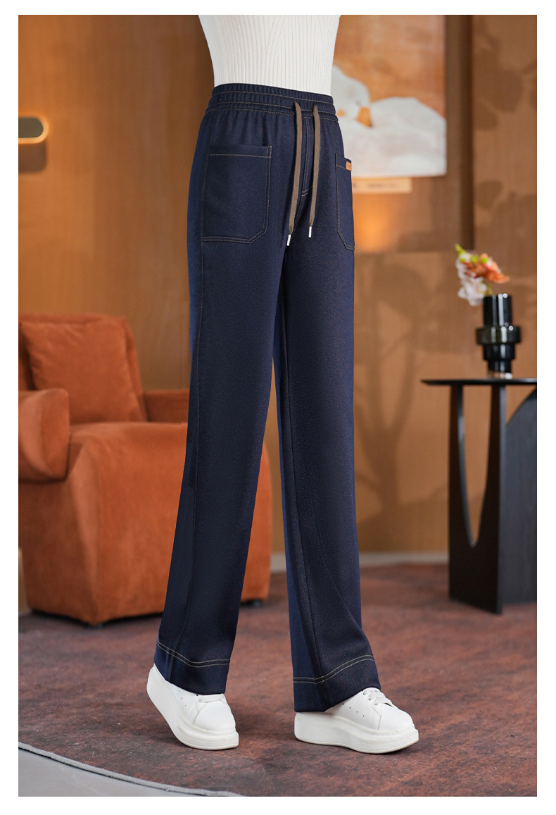 秋冬直筒休闲裤女士2025年秋冬新款高腰宽松显瘦薄款窄版阔腿裤子详情5