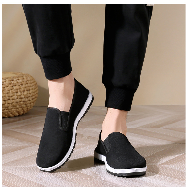 厂家批发老北京布鞋男款厚底片橡胶底纯色男士黑布鞋牛筋黄军板鞋详情19