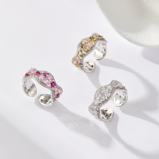 A niche and high-end round zircon open ring with adjustable colors in pink, yellow and white, a fashionable and versatile index finger ring pic 4