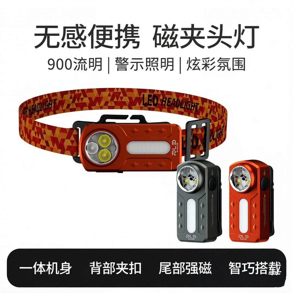 Cross-border EDC ultra-bright portable Type-C charging flashlight Headlamp with strong light mini magnetic multi-source red and blue warning pic 2