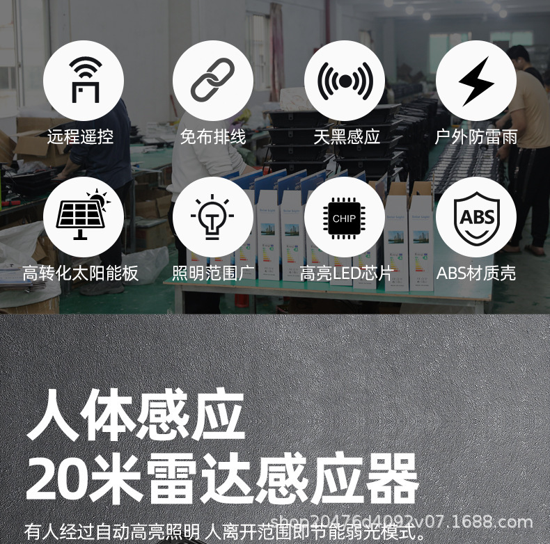 Ultra-bright high-power solar outdoor led street lamps for foreign trade export, three-sided screen 360° light-emitting integrated wall lamps pic 20