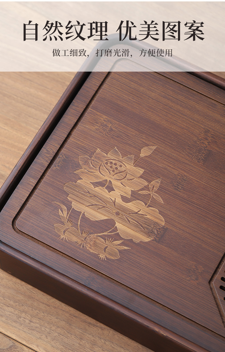 Wholesale of household small water storage trays, draining tea tables, simple rectangular bamboo tea sets, large and small sizes pic 41