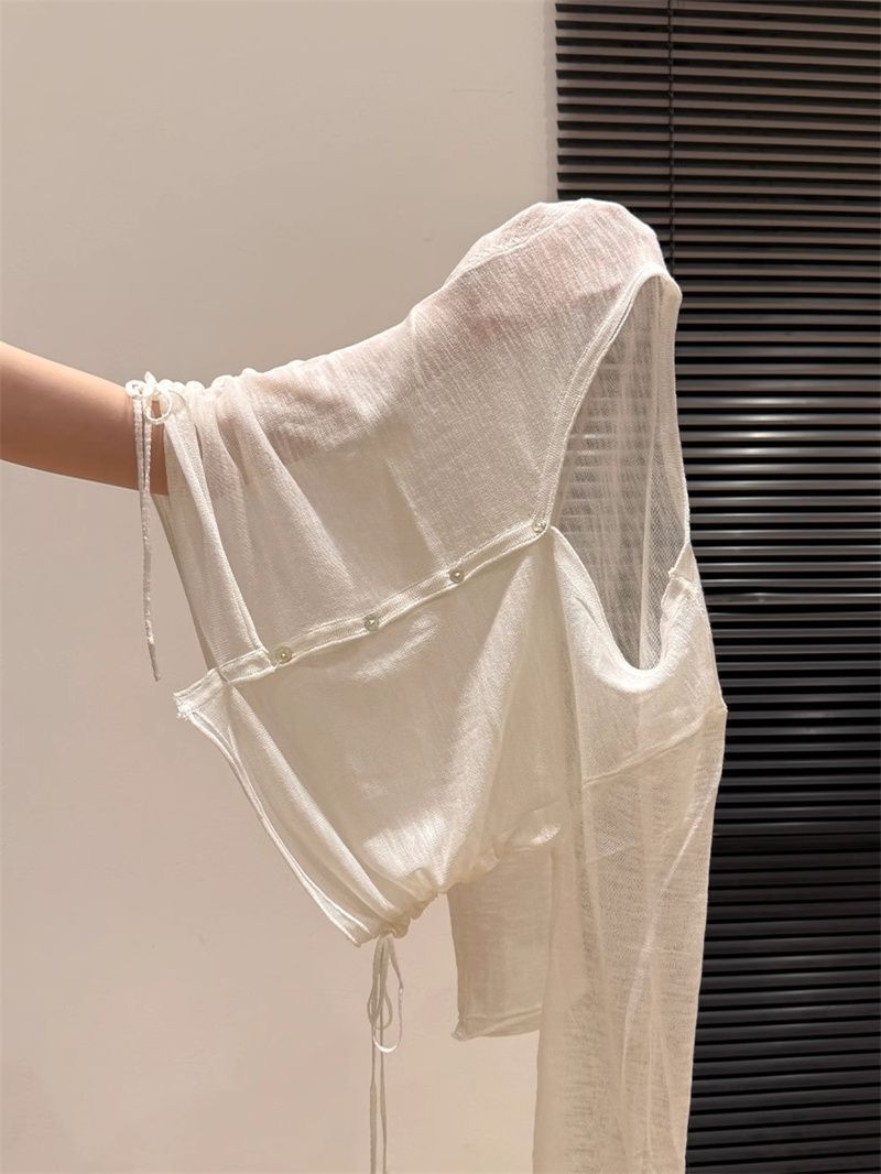 奥特莱斯~大牌余单V领防晒针织长袖开衫女潮夏季新款抽绳薄款上衣详情14