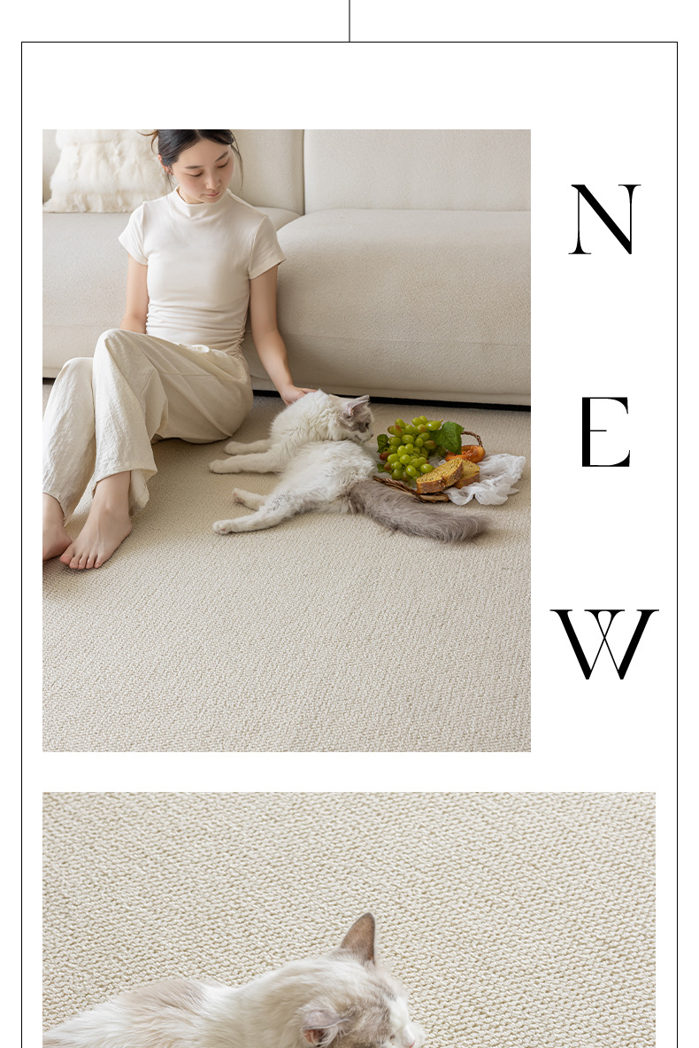 Cream-style solid-color bed carpet for the bedroom, imitation fencing to prevent cat scratches, photo studio, soundproof, thickened woven floor mat pic 19