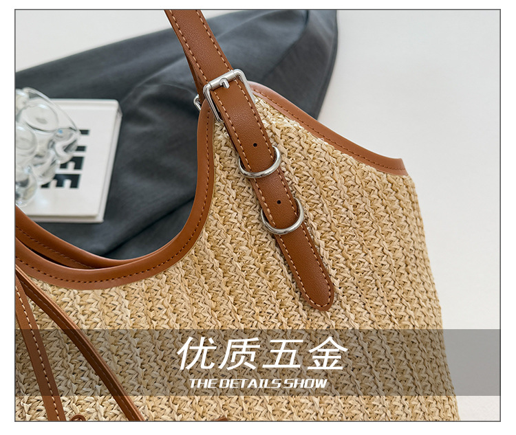 Large-capacity tote bag for women, 2025 new style hand-woven straw bag, commuting, seaside vacation, beach single-shoulder bag, national trend bag pic 8