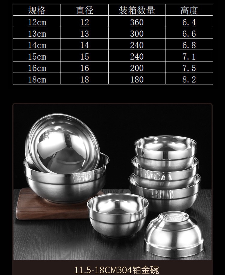304不锈钢碗双层隔热米饭碗儿童铂金碗学生食堂商用汤面百合碗详情15
