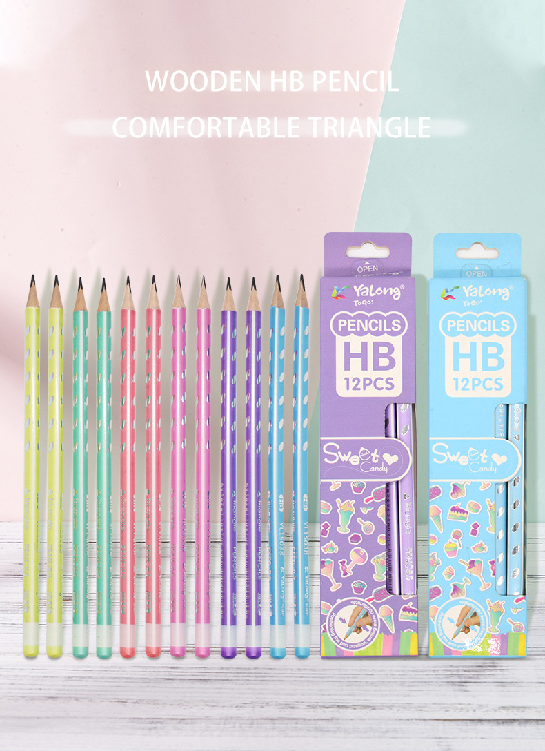 Yalong Cross-border Cute Student Triangle Pole Popular HB Pencil Set with rubber top suitable for student writing pic 1