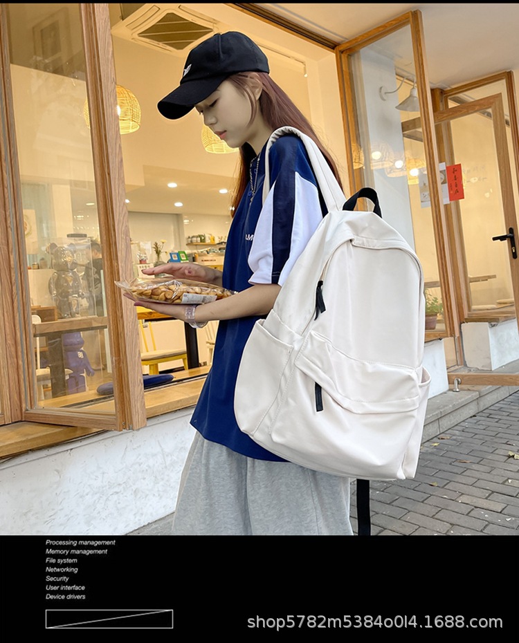 韩版男女同款大容量纯色背包新款简约学院风书包日系无印风双肩包详情3
