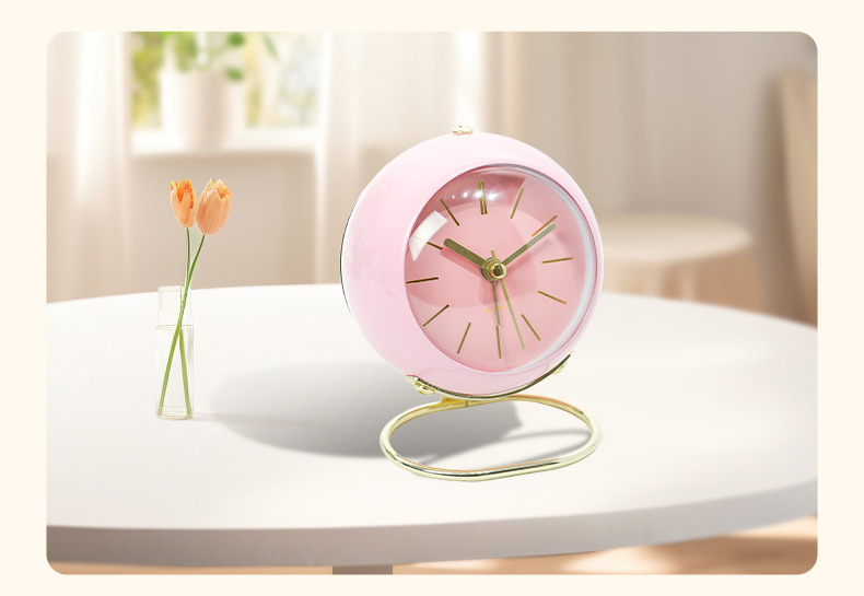 金属支架闹钟跨镜专供桌面创意时钟静音夜灯圆环底座床头台钟摆件详情12
