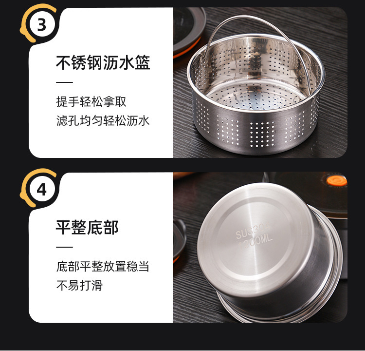 304 stainless steel fresh-keeping box, draining vegetable and fruit basket, outdoor sealed refrigerator with lid, food-grade freezer box pic 21