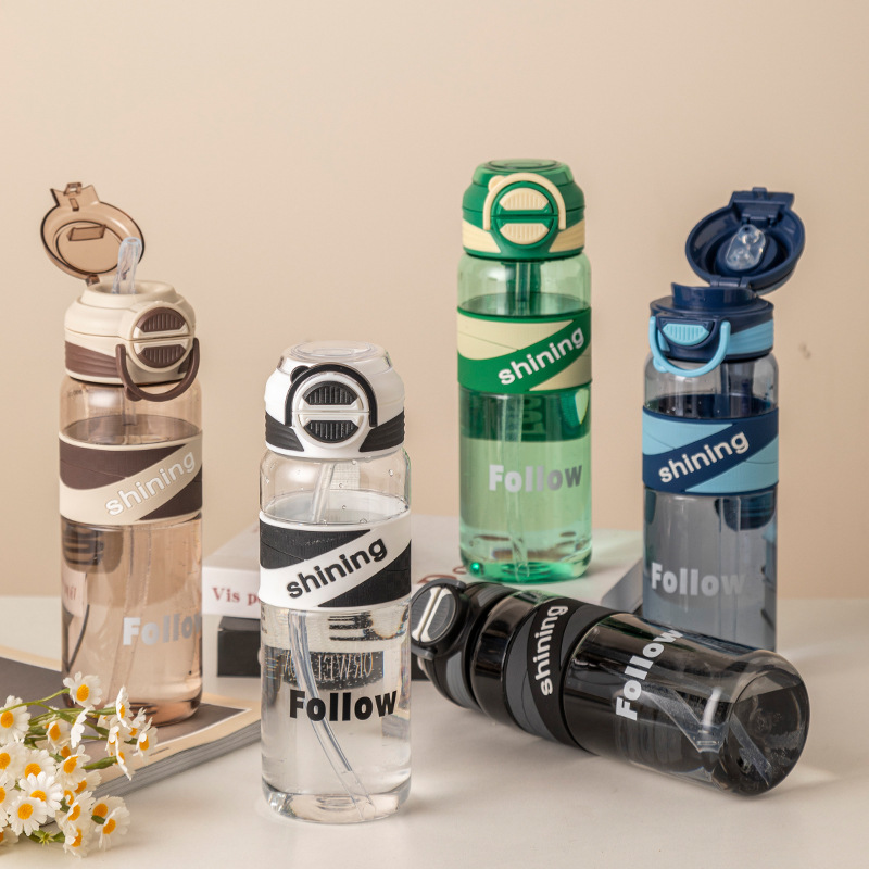 高颜值大容量双饮杯男女塑料水杯夏季创意学生上学便携吸管杯子详情3