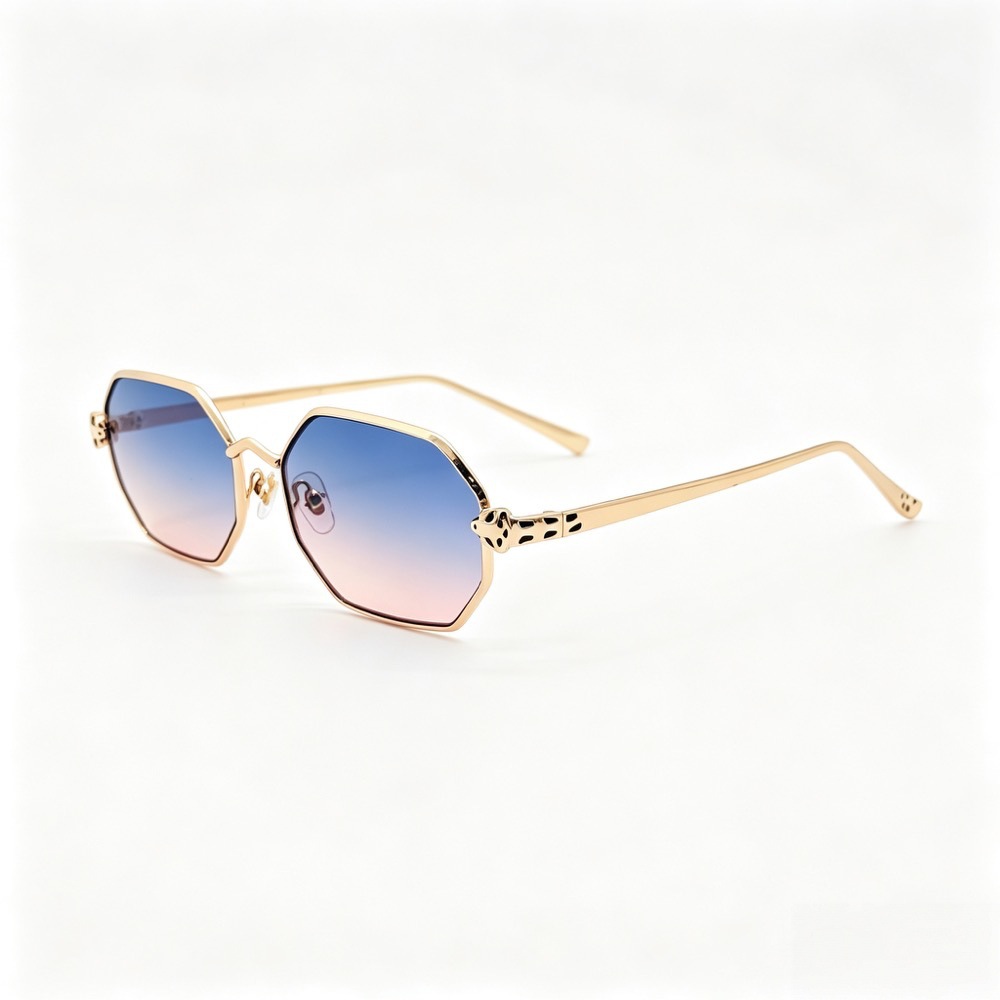 2026 nuevo leopardo cabeza decorativa poligonal gafas de sol mujer metal lentes gradientes retro influencer shades fábrica lote pic 12