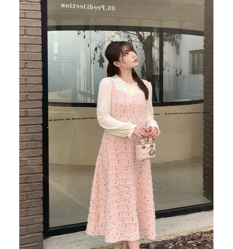 法式假两件小香风千金连衣裙春季胖mm大码女装高腰显瘦裙子65122详情2