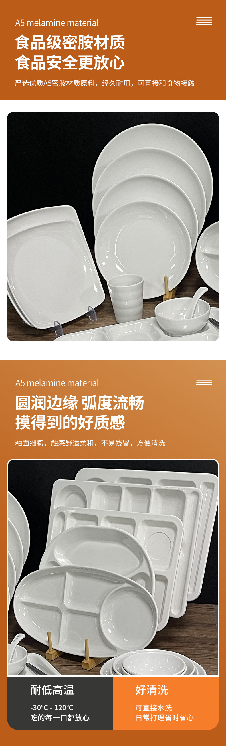 商用A5密胺六格多格餐盘批发自助快餐盘套装学校工厂食堂分隔餐盘详情2