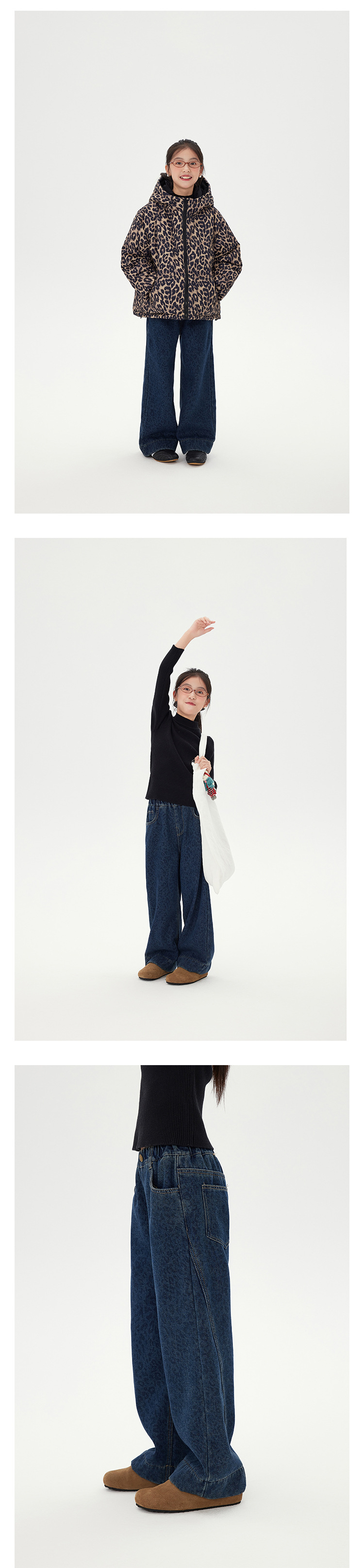 Girls' leopard print jeans 2025 Autumn/Winter new style Children's fleece warm straight-leg pants Thickened casual wide-leg pants pic 11