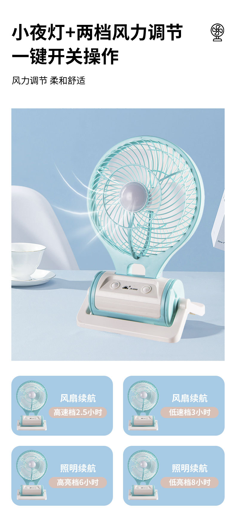 可折叠充电风扇 USB大风力家用电风扇学生宿舍户外车载小风扇静音详情4