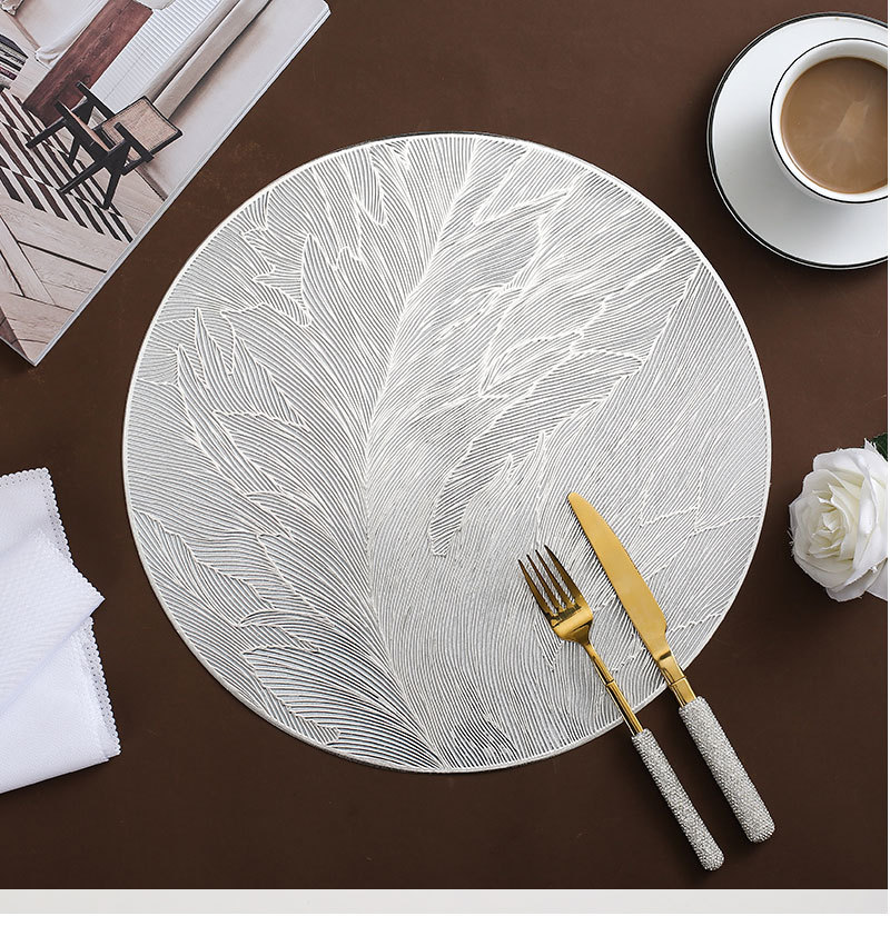 跨境热销羽毛餐垫防水防油PVC烫金花瓶垫高级感轻奢可水洗隔热垫详情8