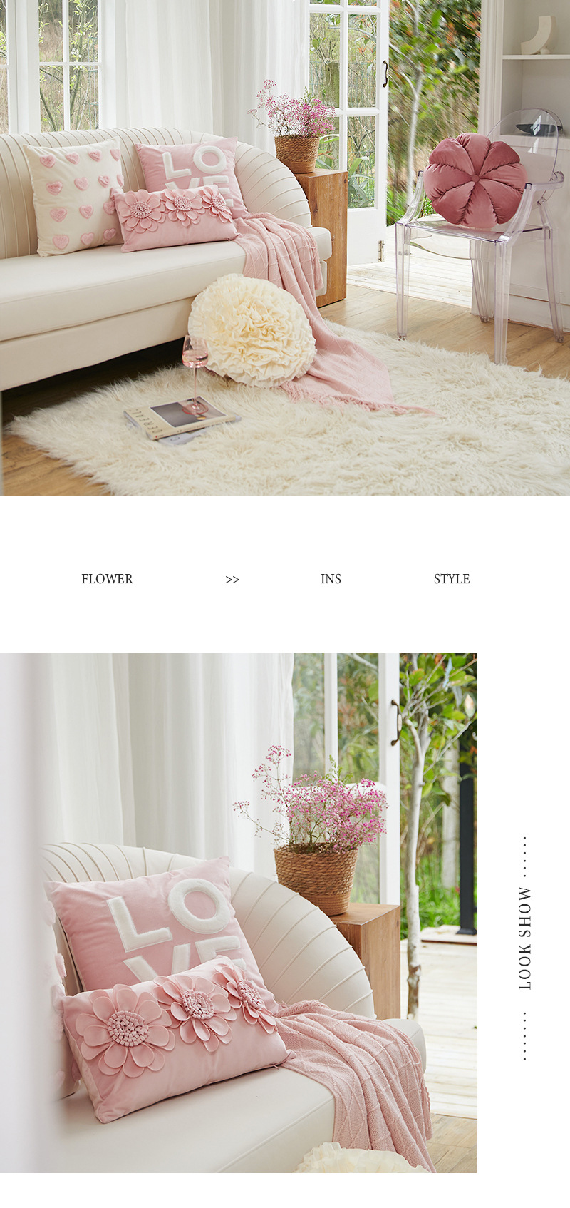 Wholesale of modern Ins-style pink girlish throw pillows, Nordic short plush cushions, sofa headrests and pillowcases pic 6
