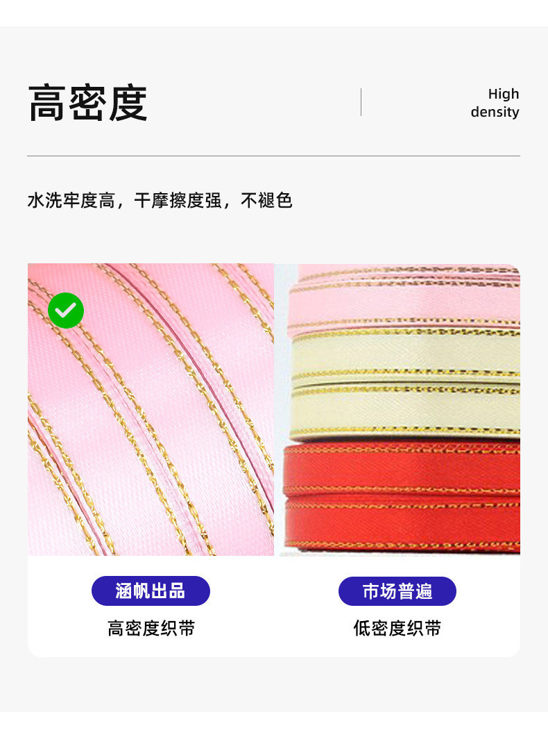 Hanfan gold edge ribbon 1cm wide gift box packaging, handcrafted bow baked decorative ribbon, textile accessories in stock pic 4