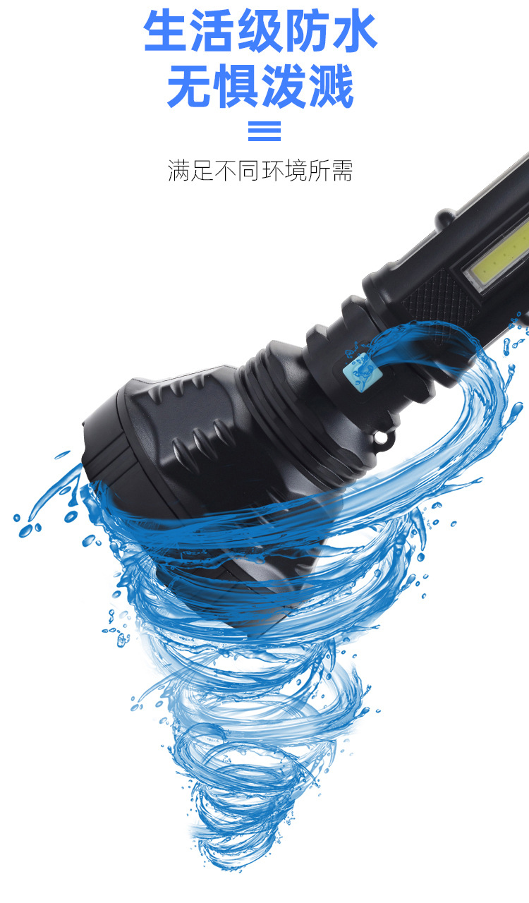 跨境手持太阳能手电筒强光充电远射超长续航户外应急照明手握式电筒日用百货详情9