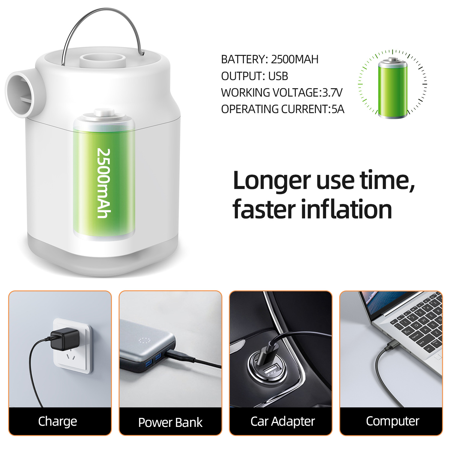 usb户外多功能便携电动迷你带照明带灯锂电气垫无线抽充气泵详情5