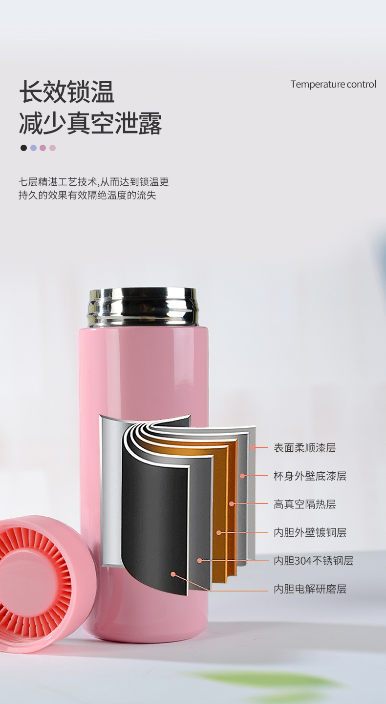 温度显示保温杯不锈钢水杯女便携车载礼品杯渐变色智能温度杯子详情11