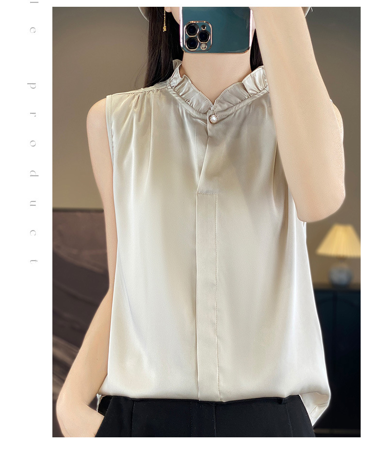 木耳边无袖缎面衬衫背心女立领薄气质衬衫女上衣背心内搭无袖T恤详情18