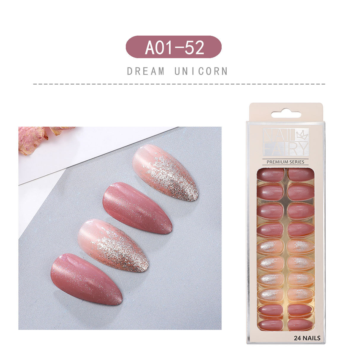 New foreign trade products: Teardrop nail detachable wearable nail art pieces, 24-piece sharp nail art patches, false nails, starry sky nail art pic 10