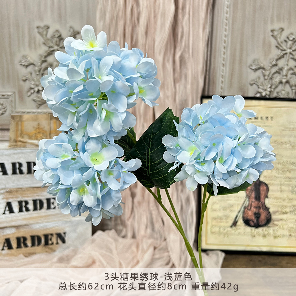 仿真3头糖果绣球假花婚庆用花束手工花艺婚礼堂造景diy花墙地排花详情19