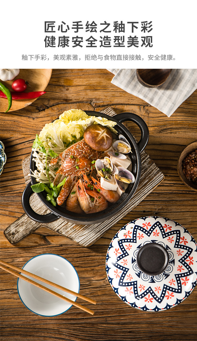 厂家批发陶瓷锅网红双耳砂锅明火电磁炉煲汤炖焖煮干烧不裂沙锅详情7