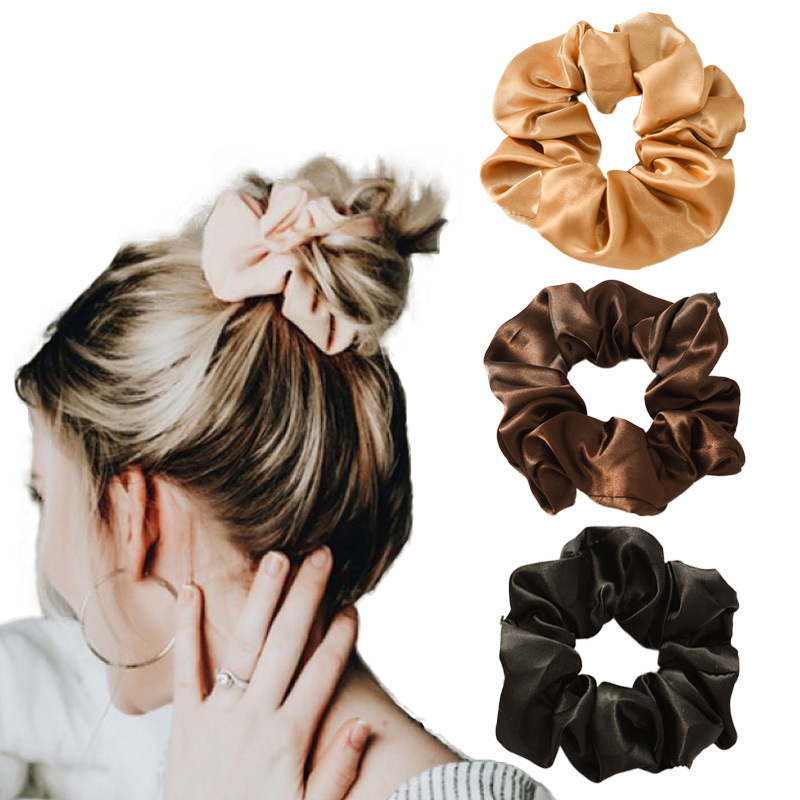 Wholesale of 6 colors of European and American cross-border simple and elegant colored fabric large intestine rings, hair rings, solid color fabric rings, hair ties and headwear pic 1