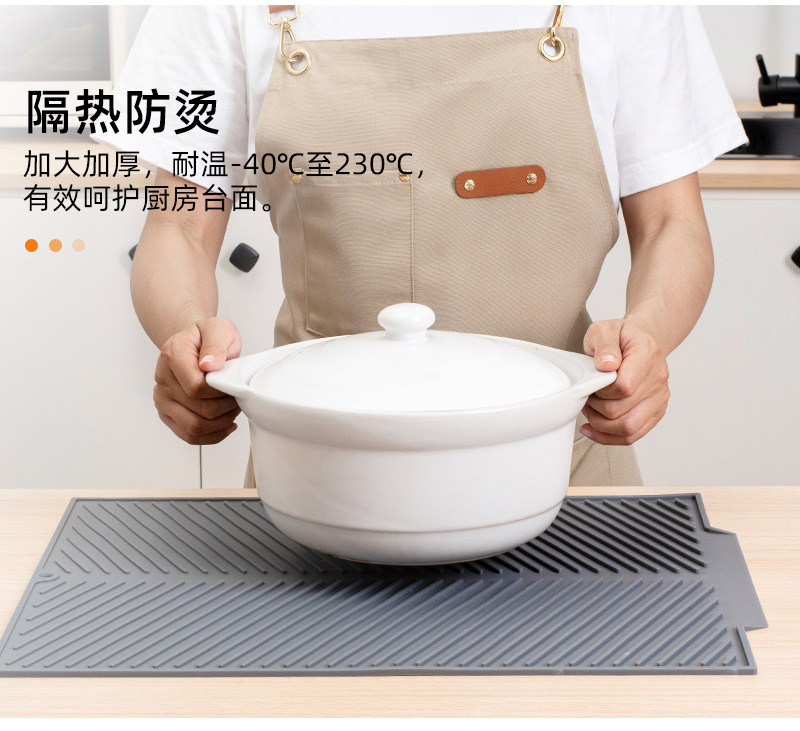 跨境现货热销吧台垫大中小号硅胶沥水垫碗碟杯子沥干垫斜纹隔热垫详情4
