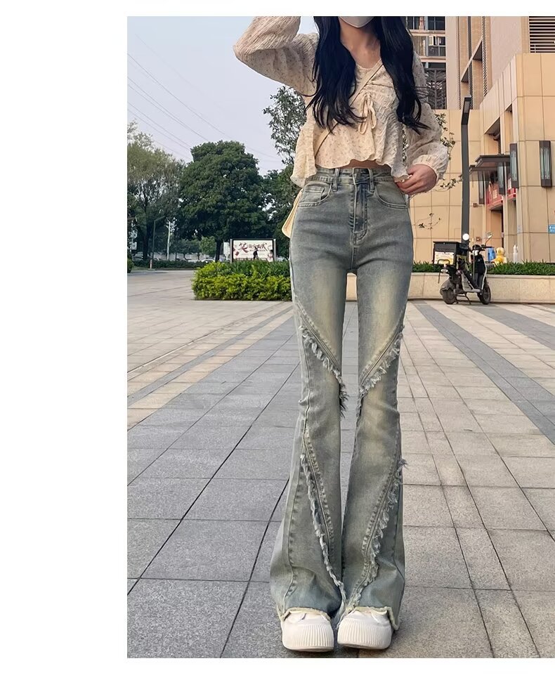 复古微喇小个子牛仔裤春秋2024新款美式毛边高腰马蹄喇叭裤子ins详情8