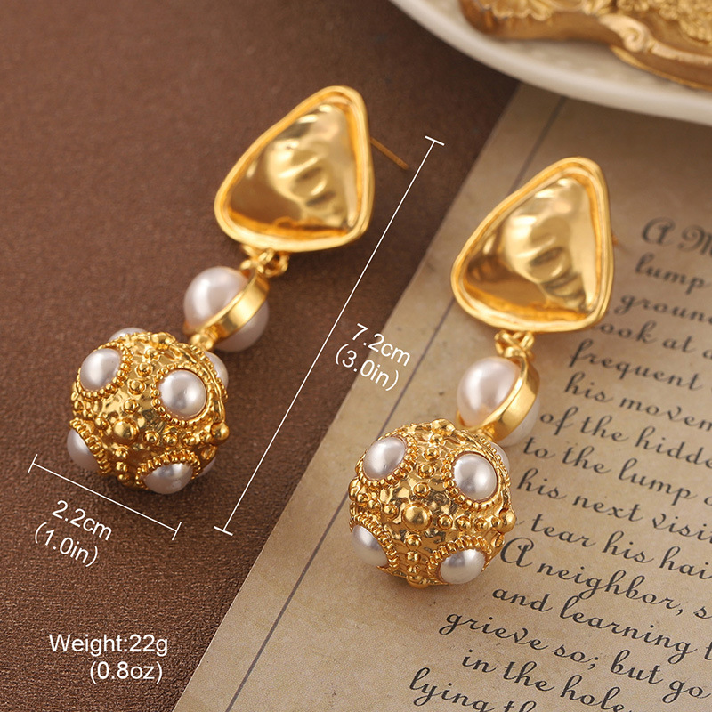 中古vintage复古耳环梵高油画系列滴油花朵珍珠流苏百搭耳饰批发详情32