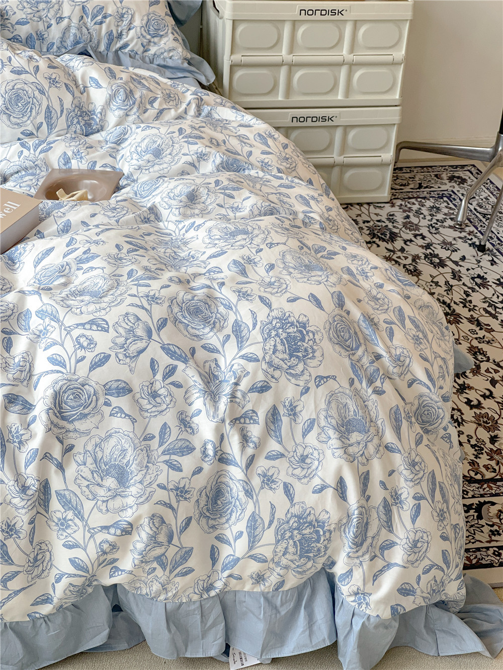 French Hepburn style pure cotton four-piece set, high-end feel, pure cotton black and white sketch flower duvet cover, all-cotton edge bedding pic 54