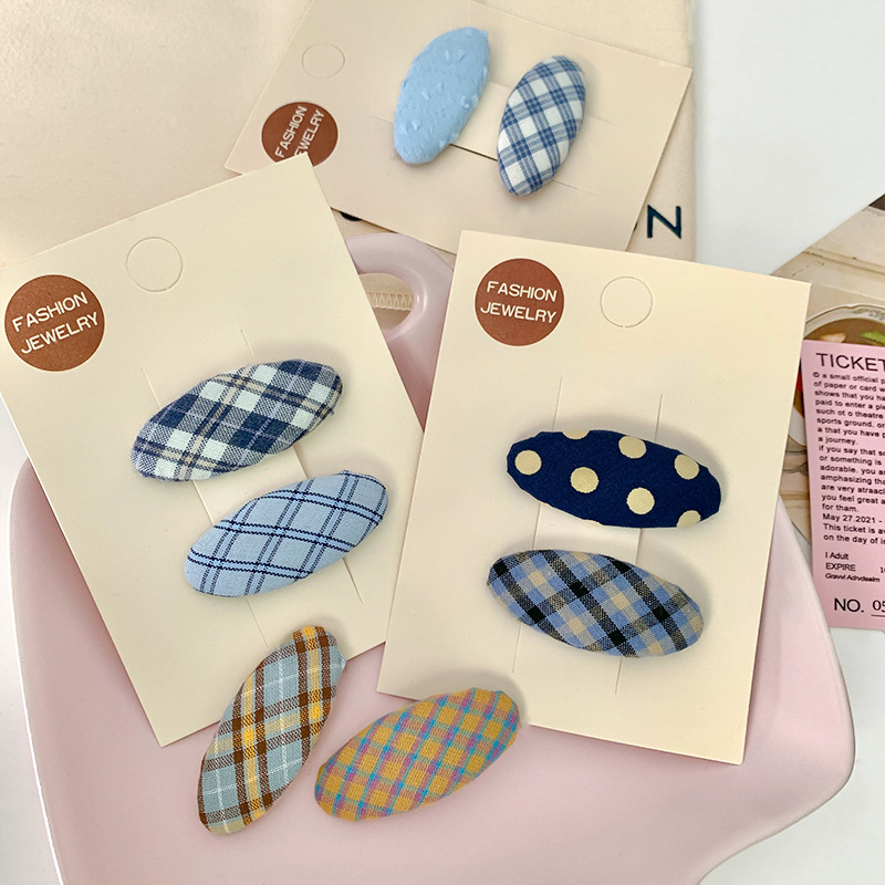 韩版布艺格纹水滴发夹少女边夹气质百搭椭圆bb夹新款韩系可爱发饰详情2