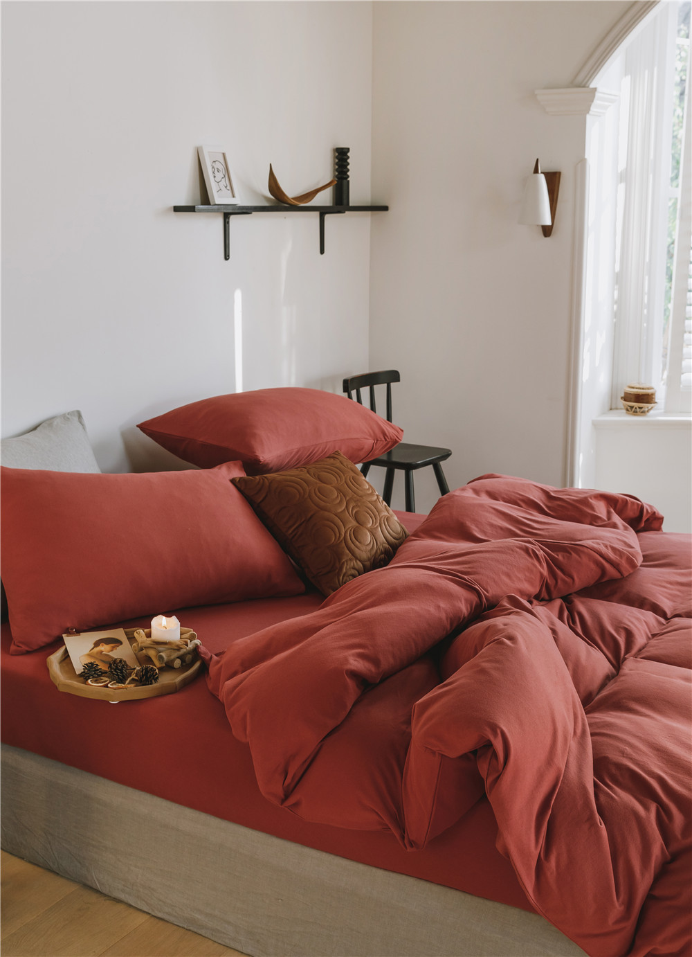 ins Japanese-style solid color all-cotton knitted cotton four-piece set, skin-friendly nude sleeping plain double-layer Indian cotton bed sheet pic 71