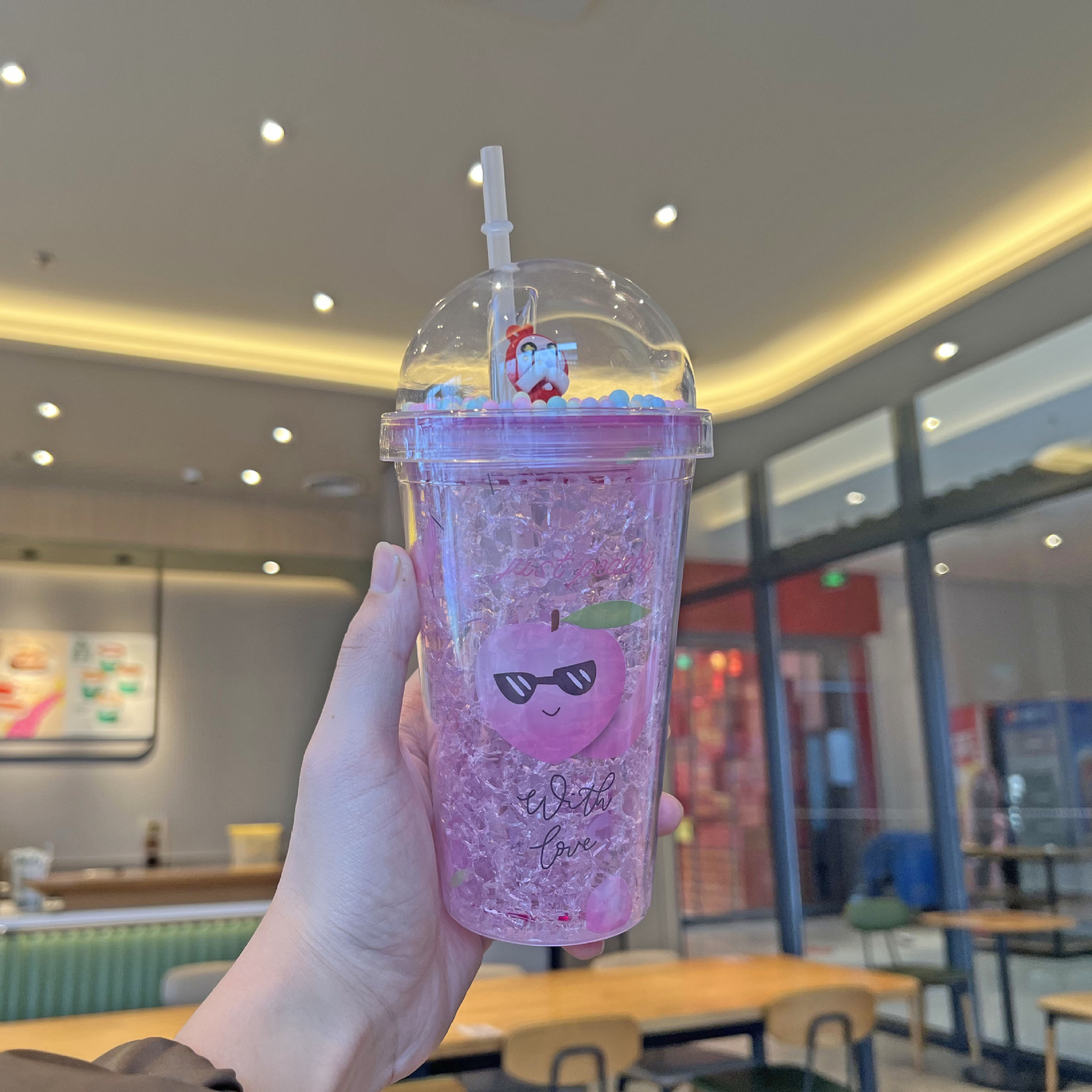 跨境新款水果塑料水杯批发双层卡通塑料吸管杯夏日碎冰杯微景观杯详情13