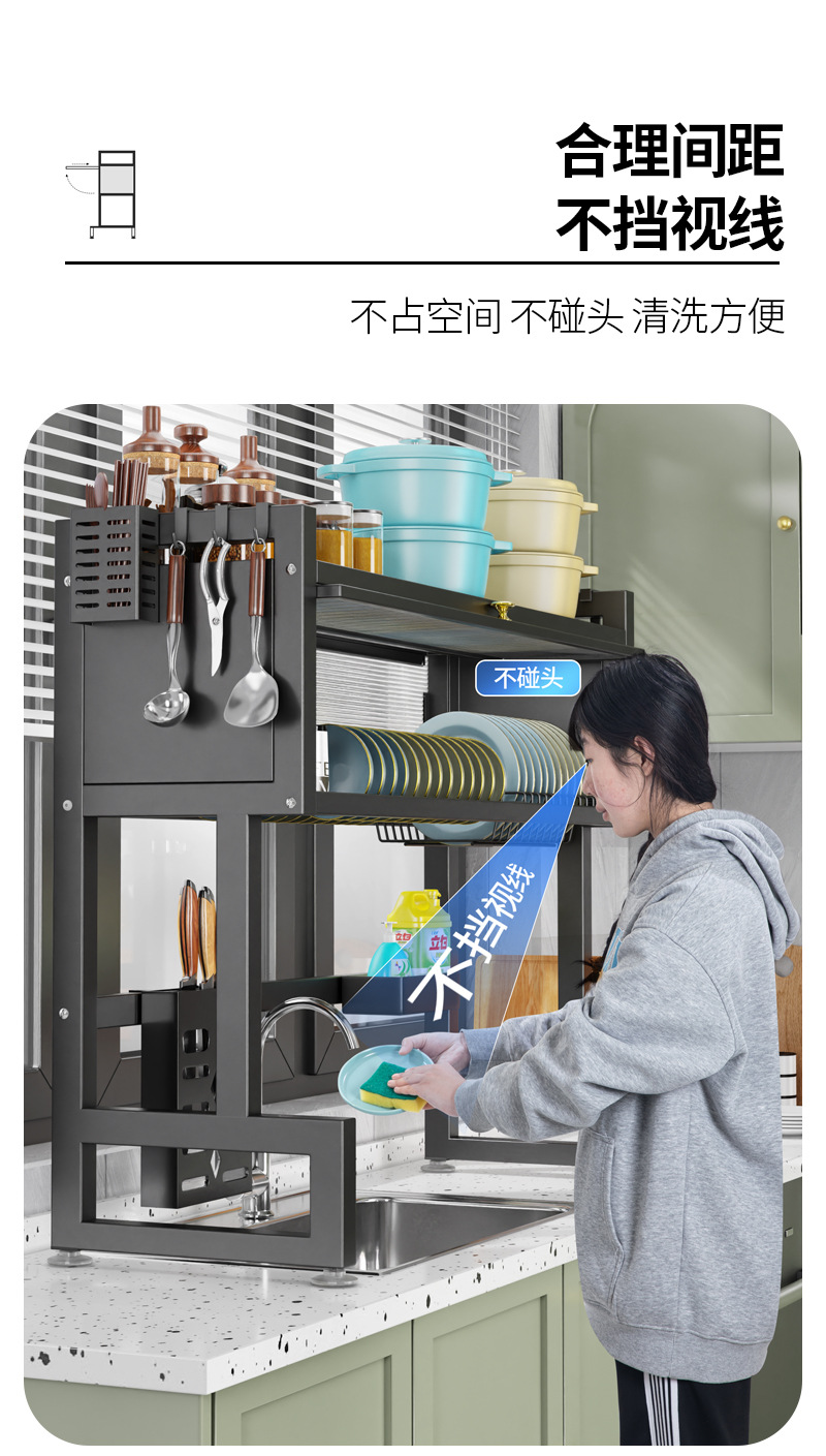 厨房水槽台面上方置物架带柜门防尘放碗盘多功能水池沥水橱柜专用详情8