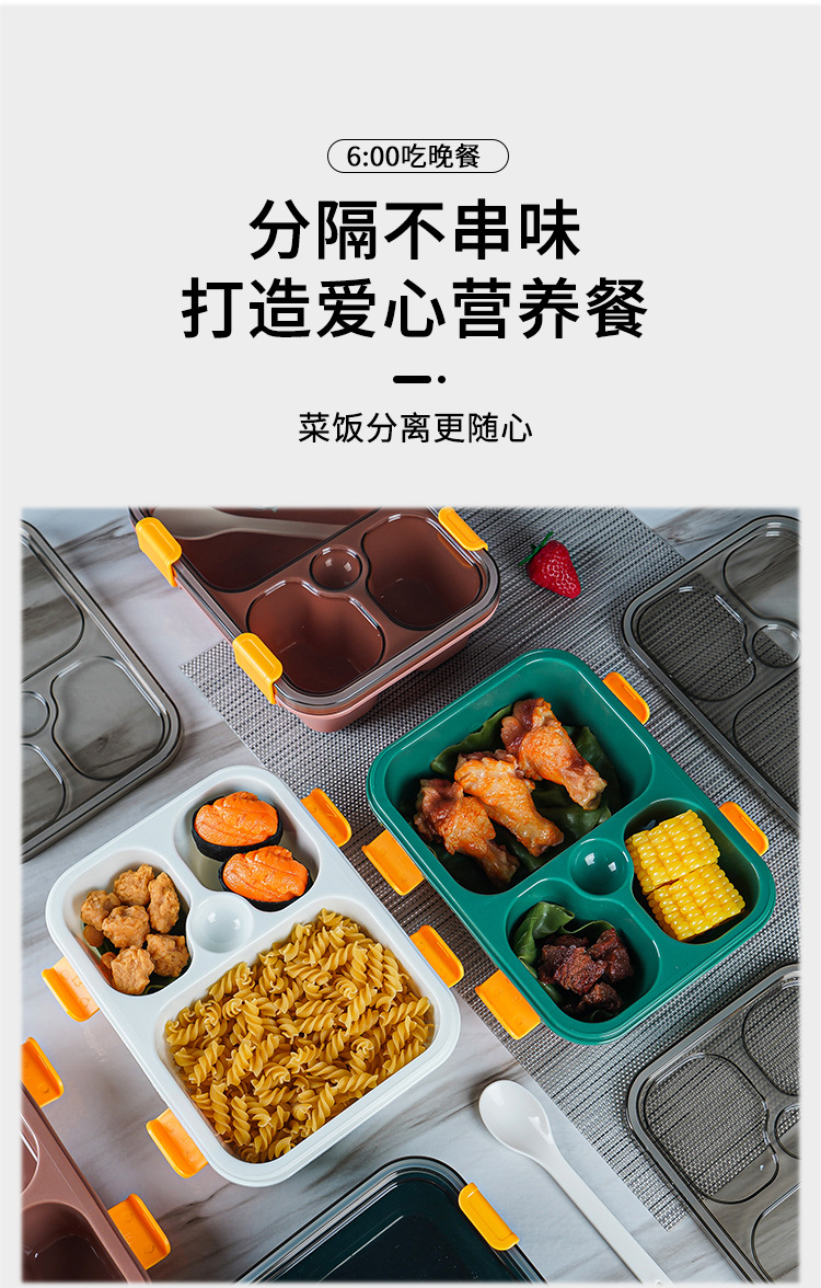 日式分格塑料饭盒学生带盖便当盒上班族成人餐盒食堂打饭餐盘批发详情7