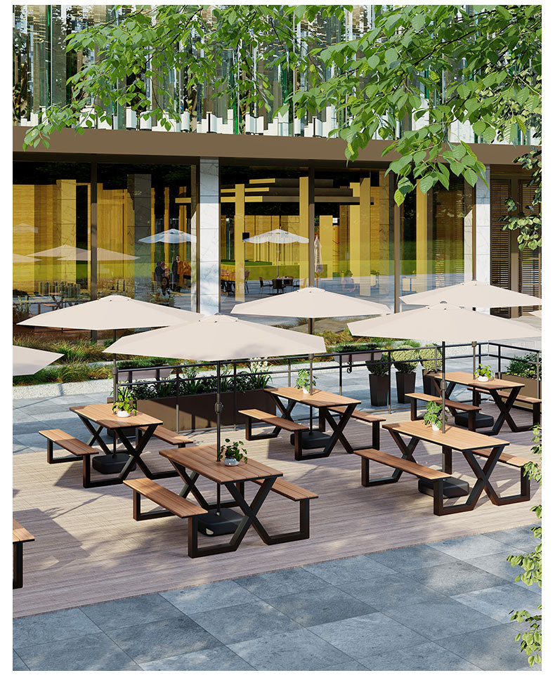 户外连体桌椅组合小吃街座椅景区公园室外露天长凳广场一体餐桌椅详情8