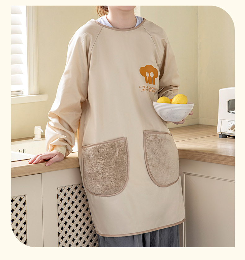 新款厨房家用防水可防油可擦手个性长袖袖罩衣围裙上班围腰工作服详情22