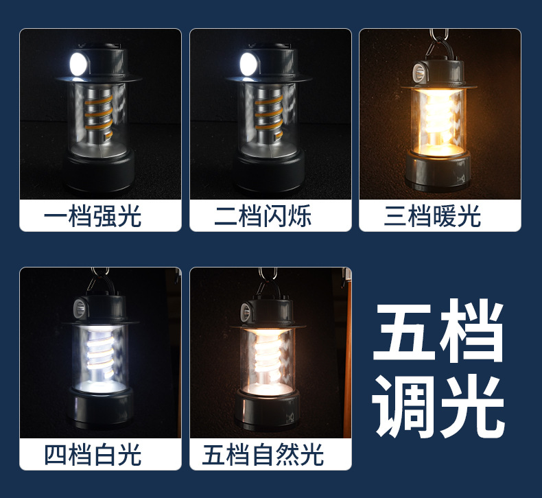 2025跨境新款LED户外氛围照明野营灯长续航双螺旋多功能露营灯详情7