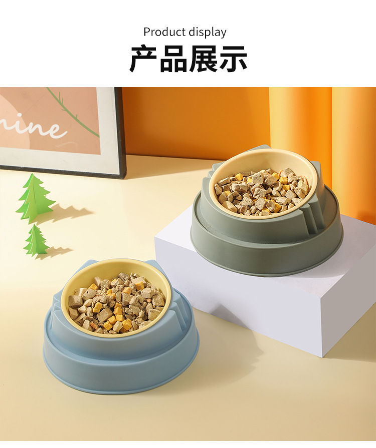 不锈钢猫碗单碗猫头造型可拆卸高底护颈卡通可爱猫碗猫咪用品厂家详情1