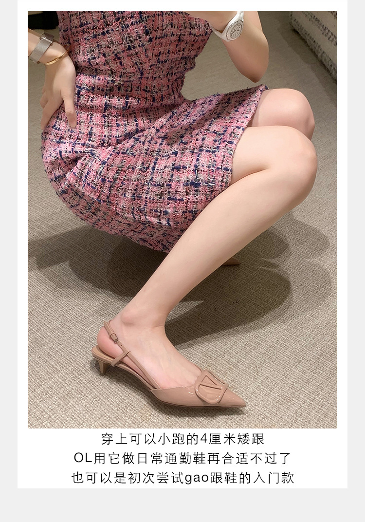 夏季新款凉鞋法式复古尖头后空包头凉鞋女气质通勤高跟凉鞋女8208详情16