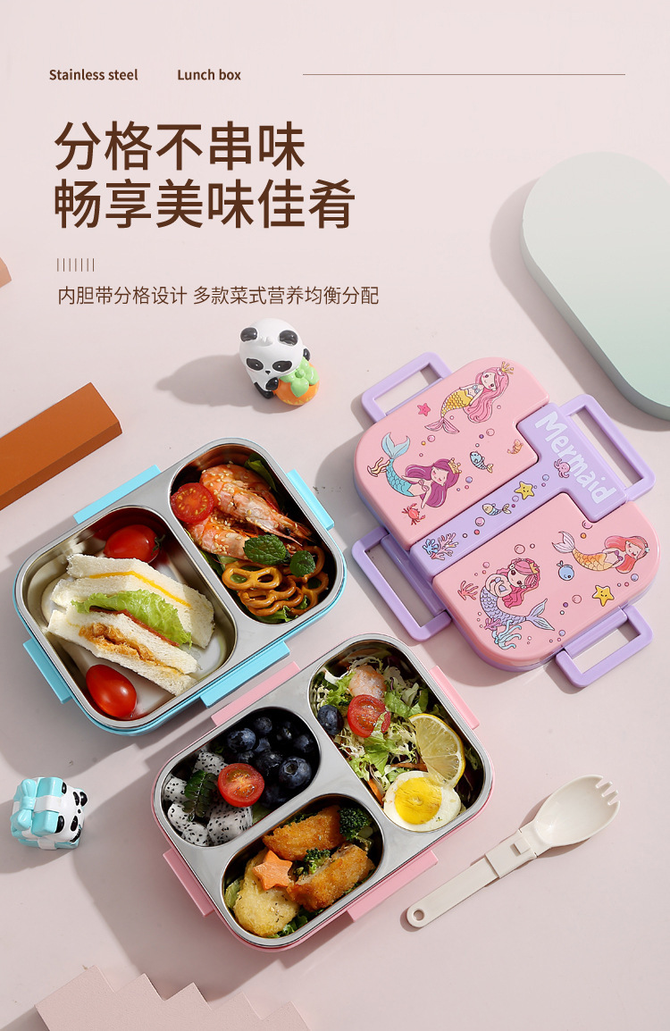 饭盒304不锈钢分格便当盒学生儿童餐盒可微波炉加热保温饭盒详情3