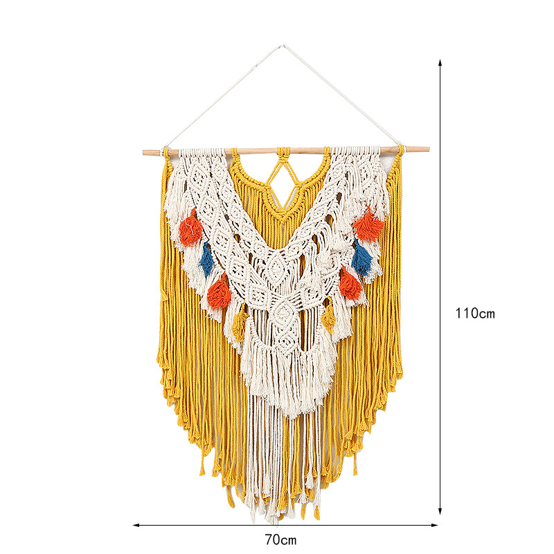 INS风手工墙面编织装饰树叶挂毯彩色棉线背景墙床头壁毯手工编织详情4