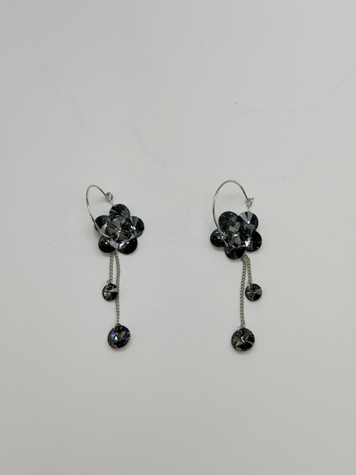 s925银耳钩新款韩版长款闪耀花朵水晶耳环女 名媛气质奢华耳坠流详情1